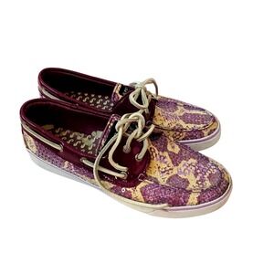 Sperry Top-Sider 8.5 Womens Purple Sequin Snake Print Patent‎ Leather Boat Shoes